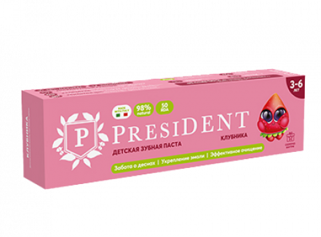 зубная паста детская PRESIDENT 3-6 Клубника (50 RDA) 50 г